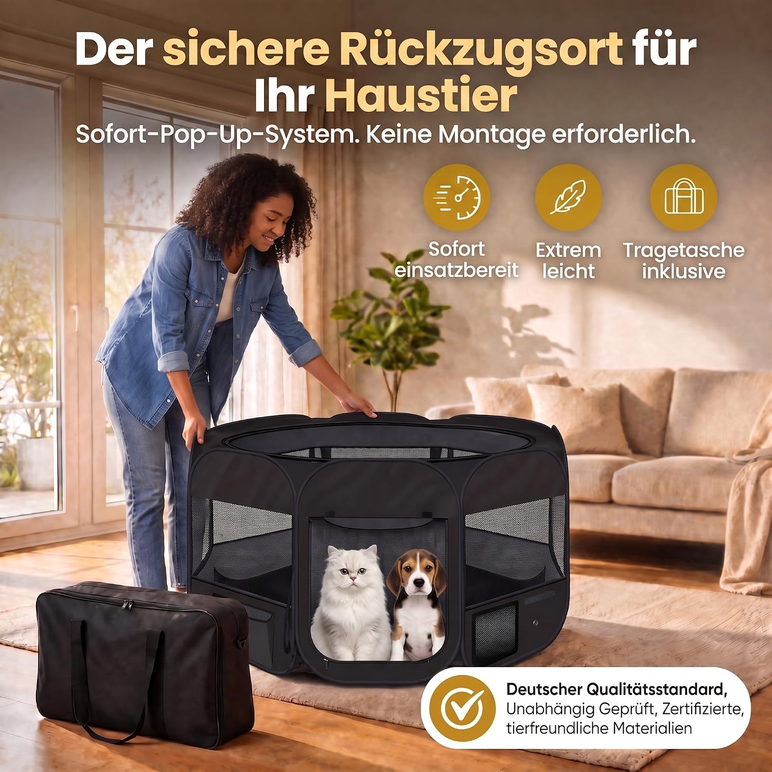 XXL Welpenlaufstall - Faltbares Hundegehege für Innen & Außen