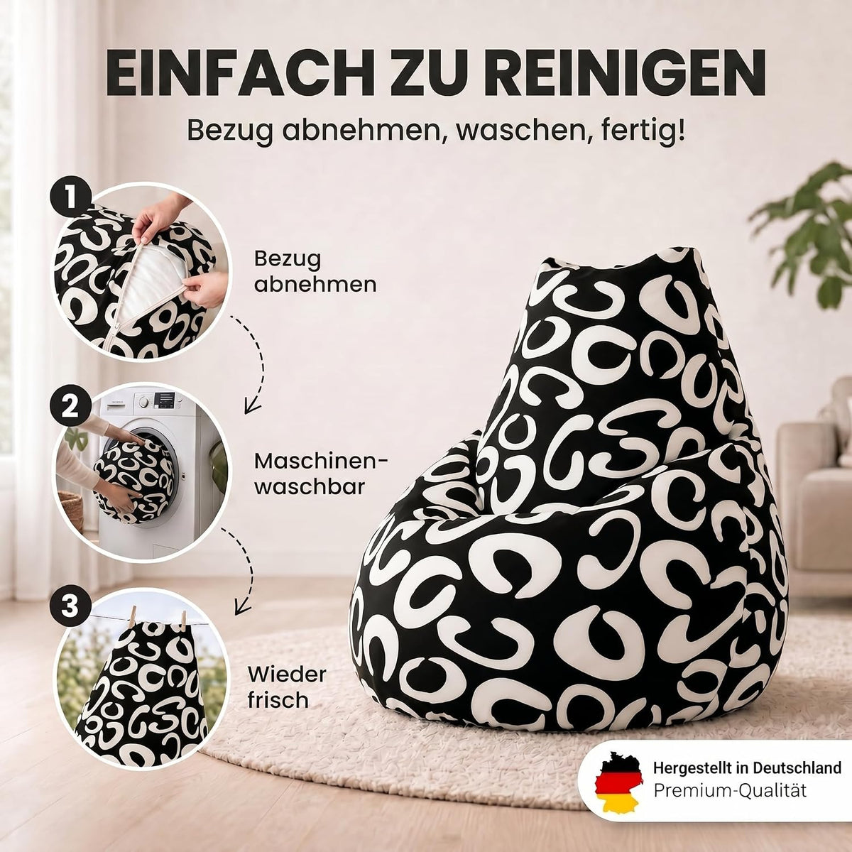 SMOOTHY Sitzsack XXL – Beany Lounge Chair für Erwachsene – Schwarz