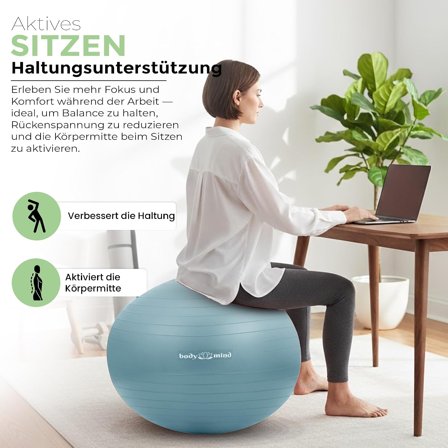 Body & Mind Gymnastikball mit Pumpe - Anti-Burst Pilates & Sitzball