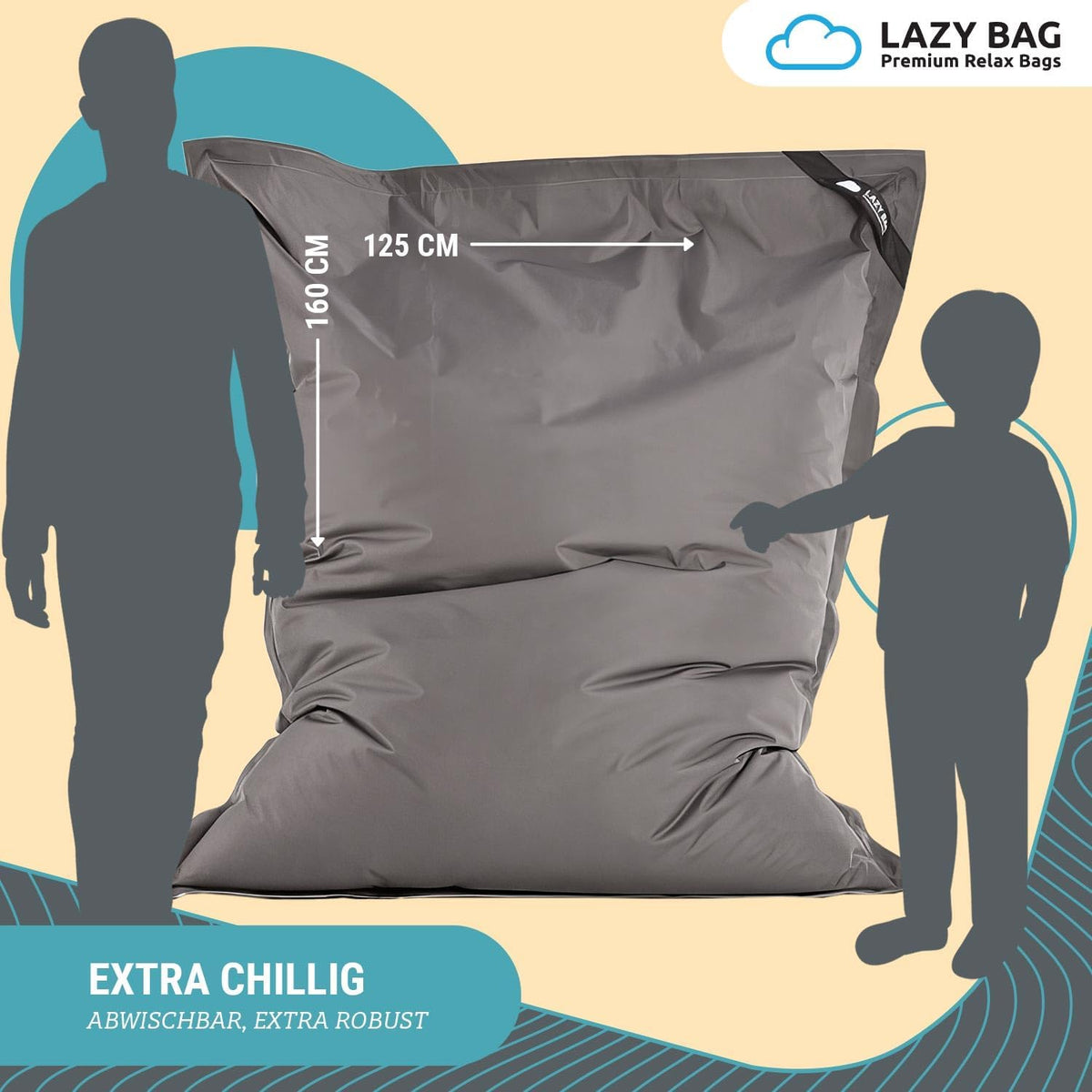 LazyBag Outdoor Sitzsack Junior – Wasserfestes Sitzkissen für Kinder #Farbe_Dunkelgrau