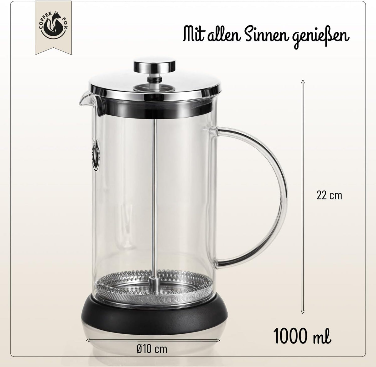 French Press Glas 1L - Kaffeebereiter für intensives Aroma