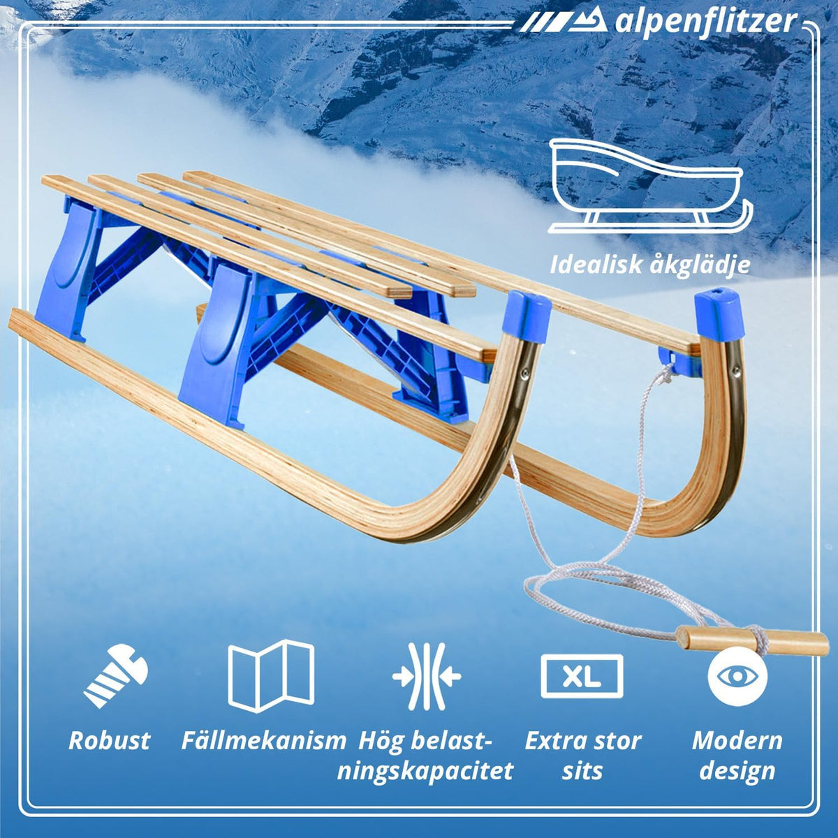Klappbarer Holzschlitten 110 cm - Robuster Davoser Rodel
