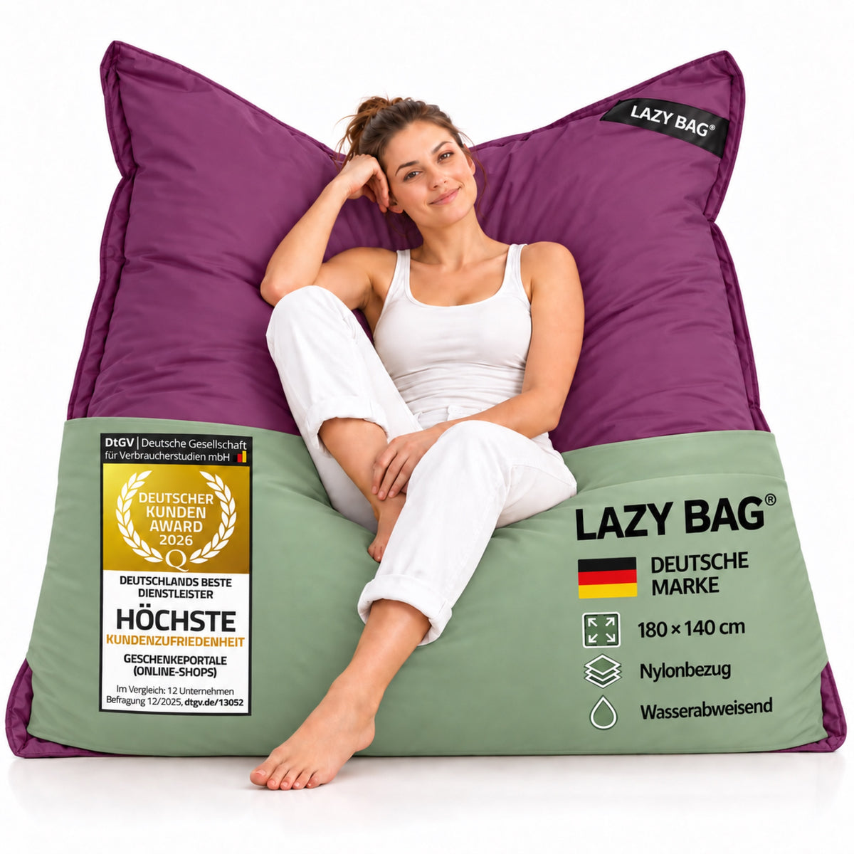 LazyBag XXL Outdoor-Nylon-Sitzsack Violett – 180 × 140 cm #Farbe_Violett