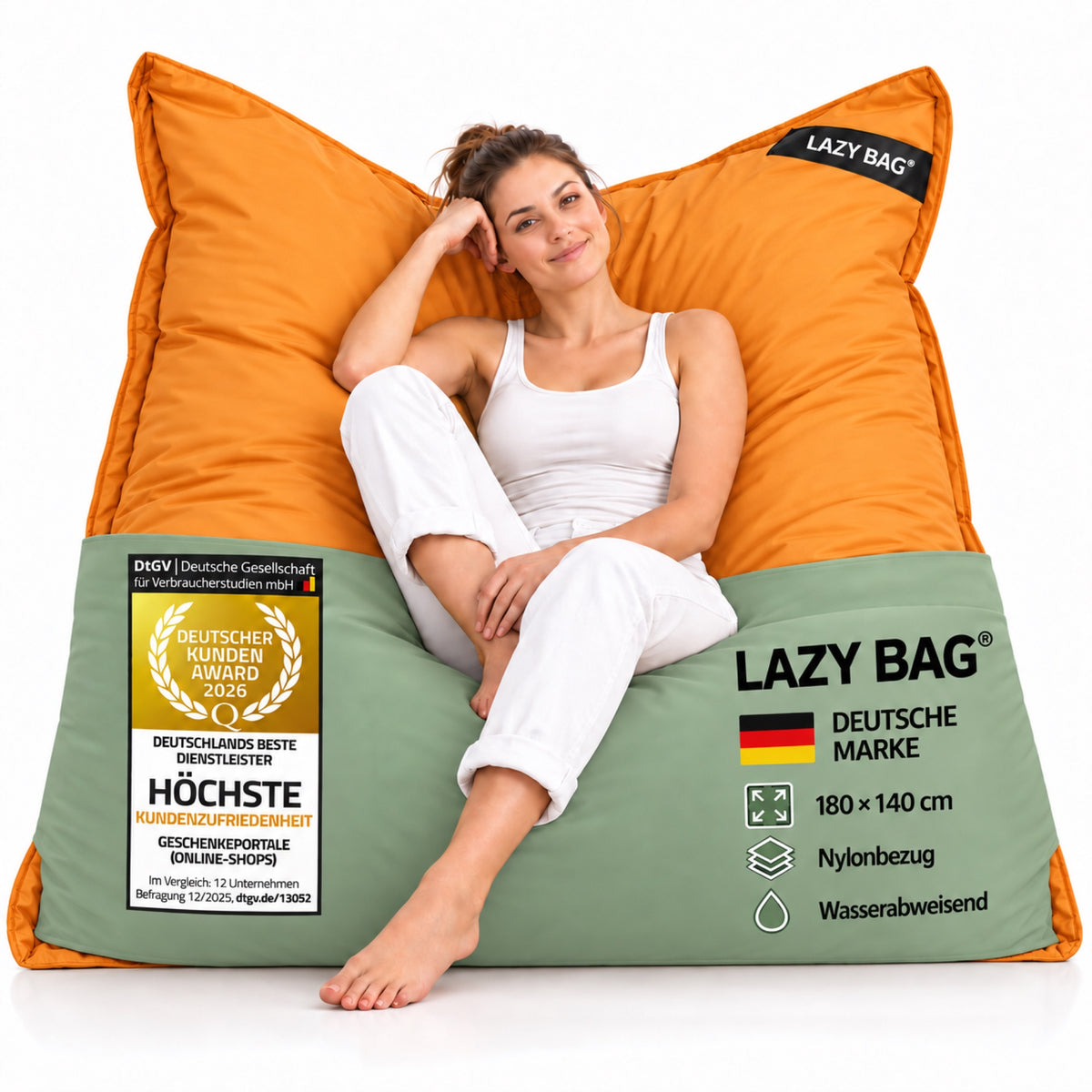 LazyBag XXL Outdoor-Nylon-Sitzsack Orange – 180 × 140 cm #Farbe_Orange