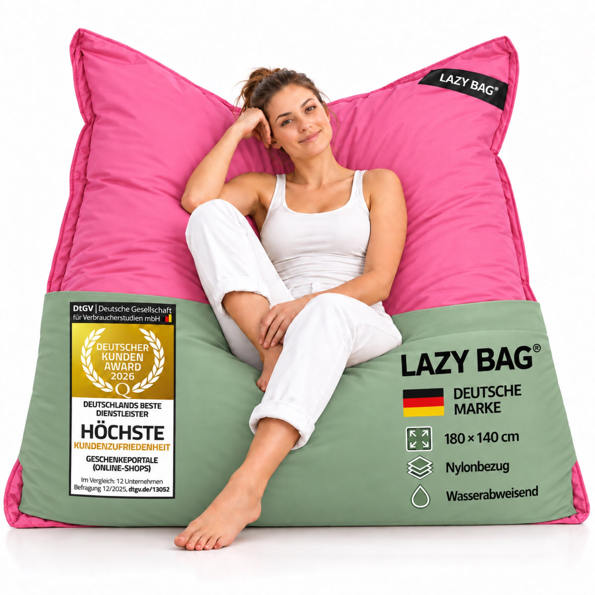 LazyBag XXL Outdoor-Nylon-Sitzsack Pink – 180 × 140 cm #Farbe_Pink