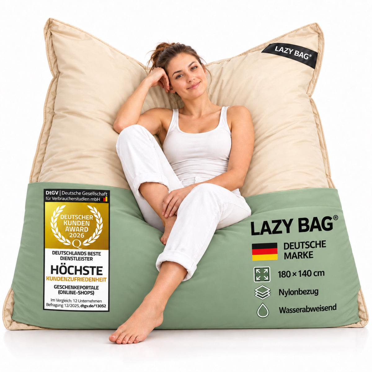 LazyBag XXL Outdoor-Nylon-Sitzsack Beige – 180 × 140 cm #Farbe_Beige