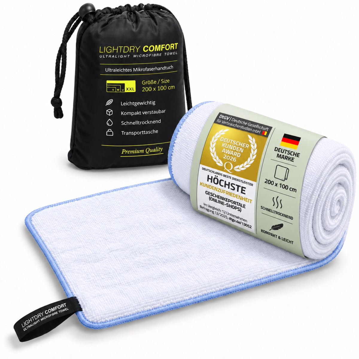 LightDry Mikrofaser-Reisehandtuch Weiß – 200 × 100 cm