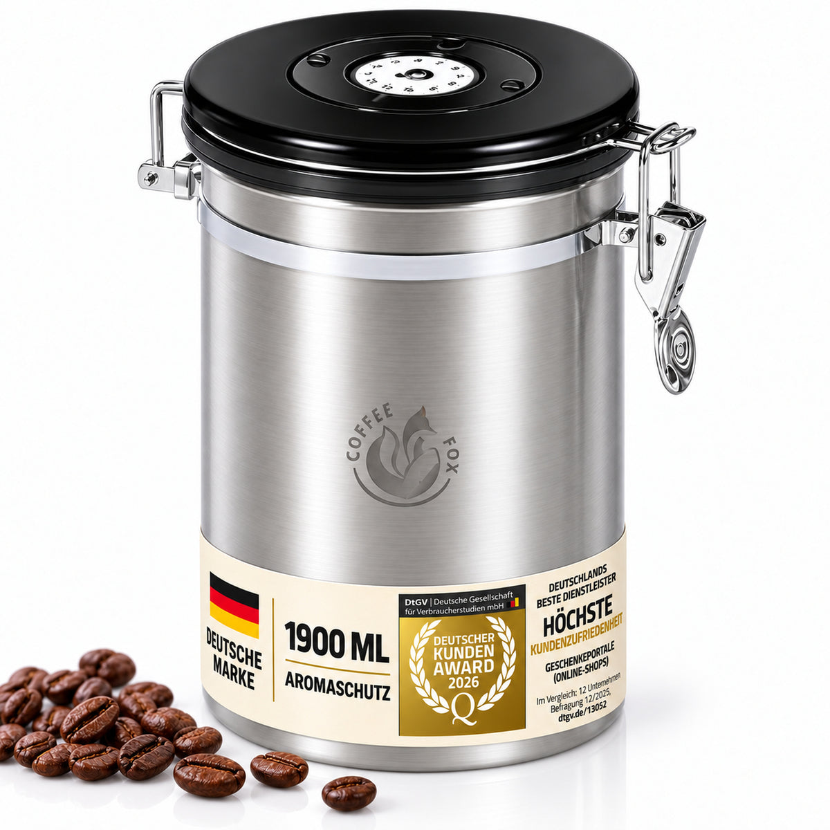 Kaffeedose Edelstahl 900ml - Luftdichter Vakuum-Kaffeebehälter