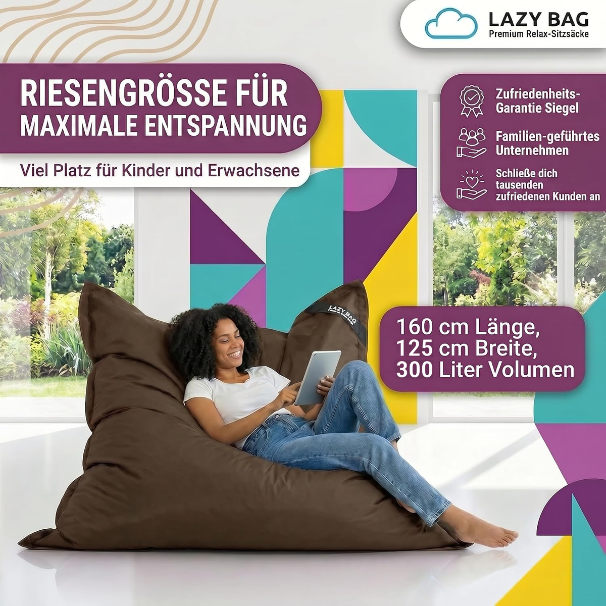 LazyBag Outdoor Sitzsack Junior – Wasserfestes Sitzkissen für Kinder #Farbe_Braun