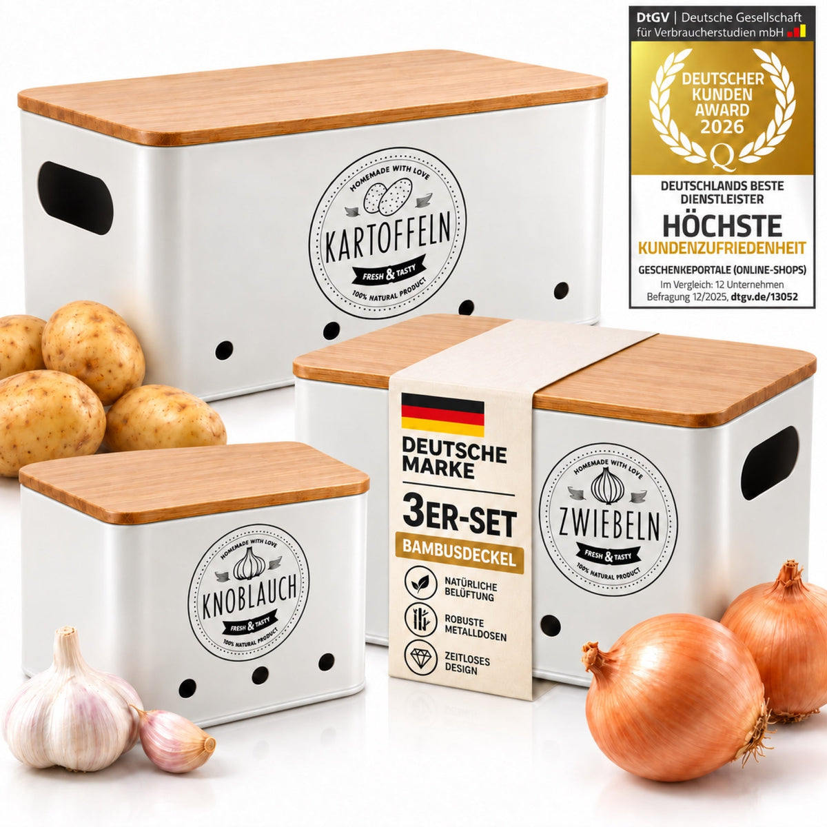 Vorratsdosen 3er Set – Robuste Metall-Aufbewahrungsboxen für Gemüse | B0CZ9PPZ4Z