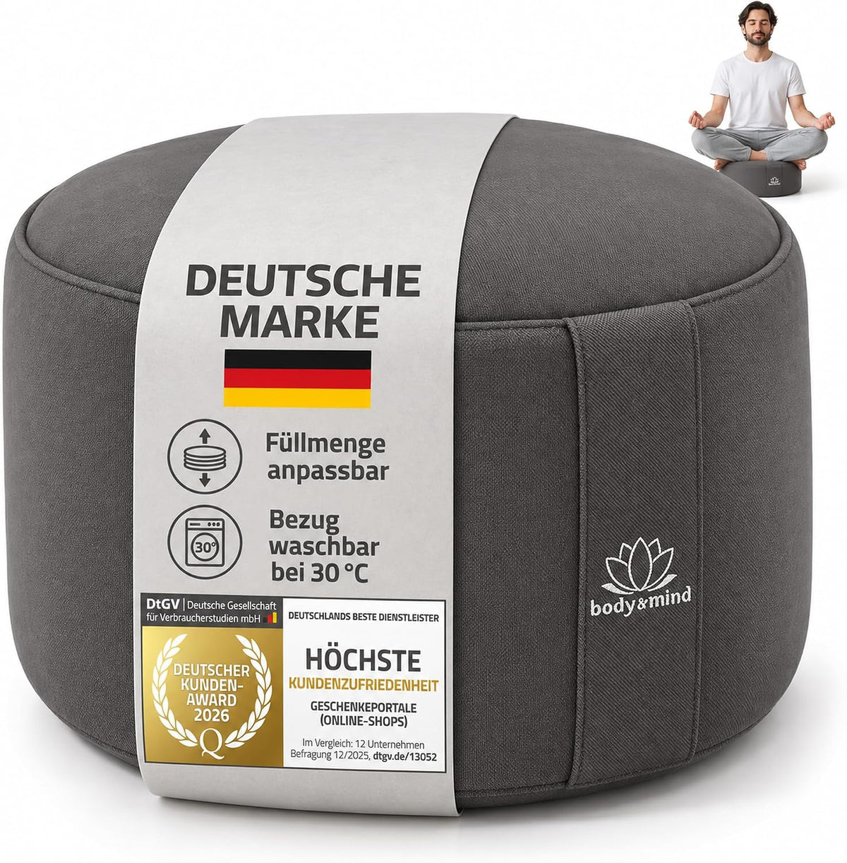 Yoga Meditationskissen Grau – Body & Mind® #Farbe_Grau