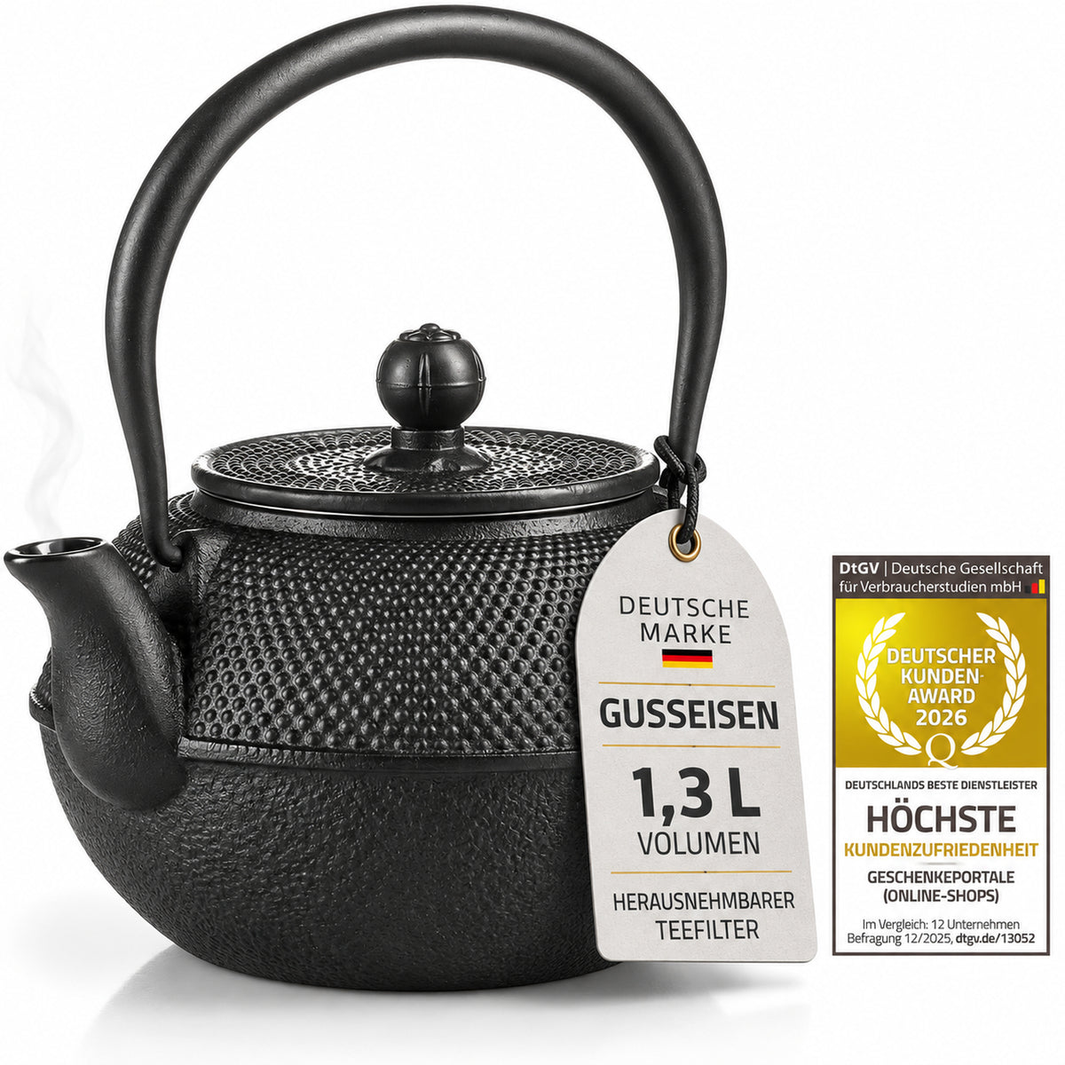 Gusseisen-Teekanne 1,3 Liter mit Kundenzufriedenheitssiegel
