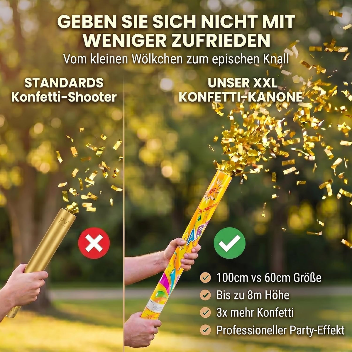 Konfettikanone XXL 60cm Gold Metallic - Party-Shooter für Events