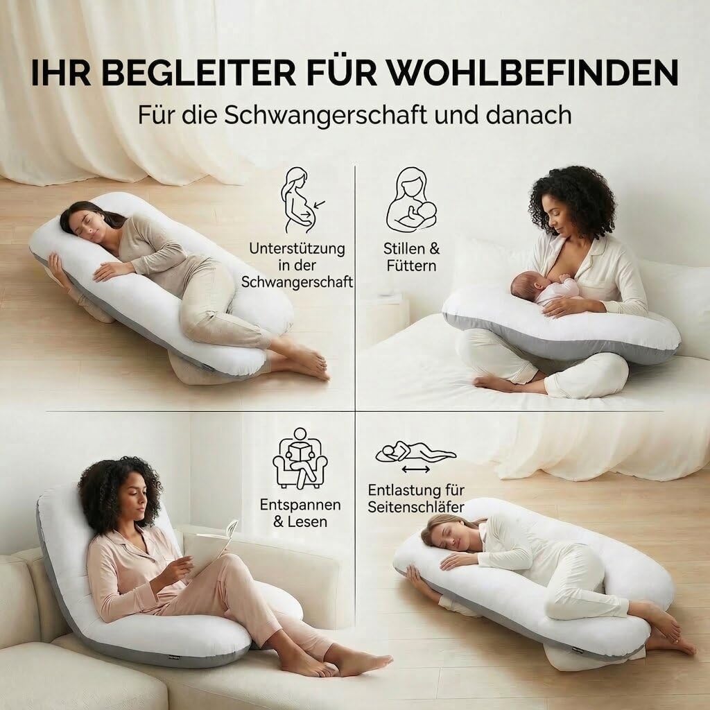 Schwangerschaftskissen & Seitenschläferkissen U-Form Stillkissen #Farbe_Grau-Weiß