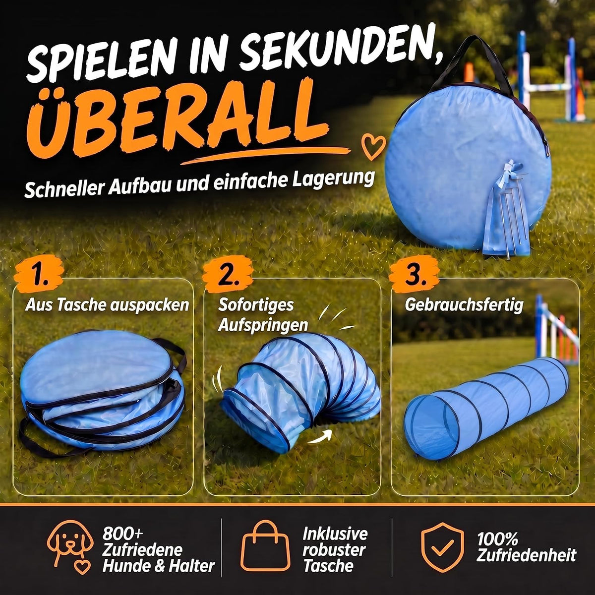 Agility Hundetunnel 200cm - Robuster & Faltbarer Spieltunnel für Hunde