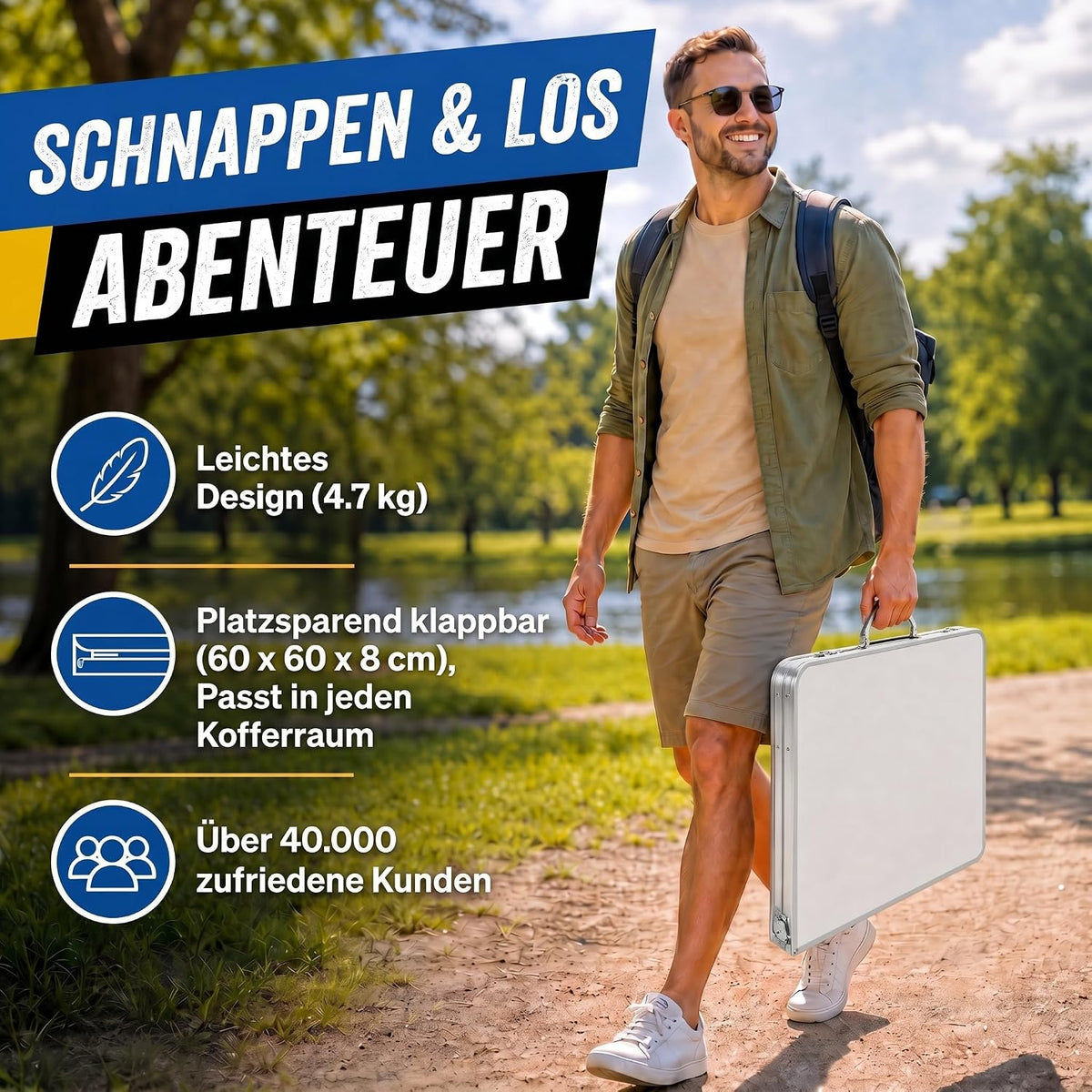 Klapptisch 120x60cm - Höhenverstellbarer Campingtisch Faltbar