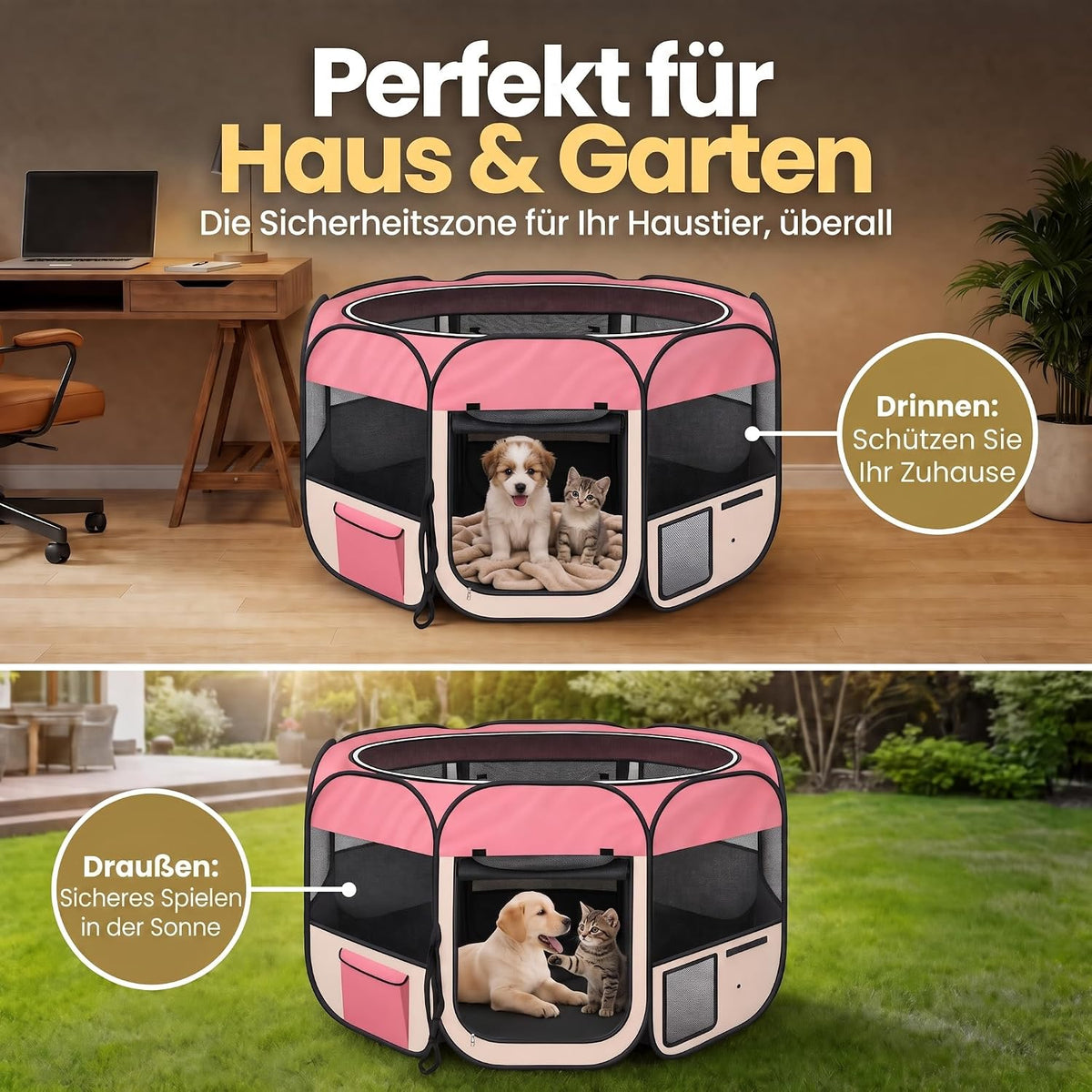 XXL Welpenlaufstall - Faltbares Hundegehege für Innen & Außen