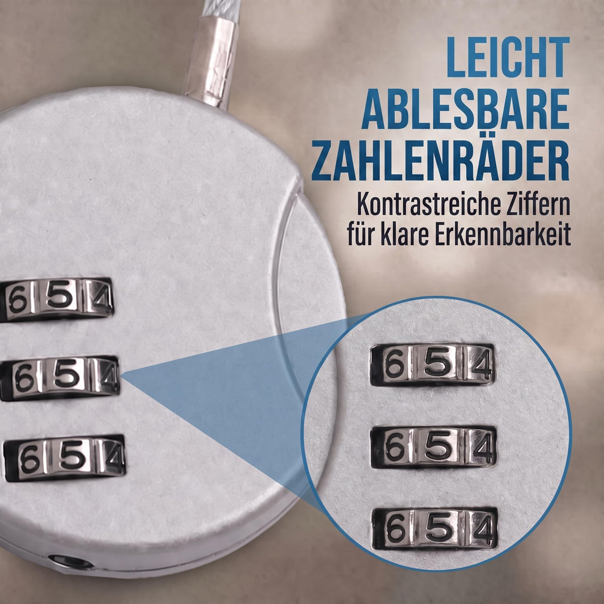 Zahlenschloss mit Stahlseil - Wetterfestes Kofferschloss für Reisen – PT03