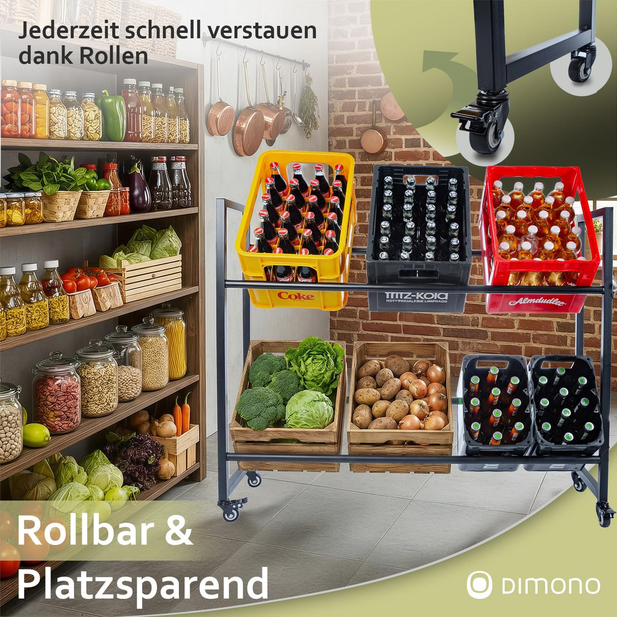 Rollbares Getränkekistenregal aus Metall – PT01 #Variante_6 Kästen