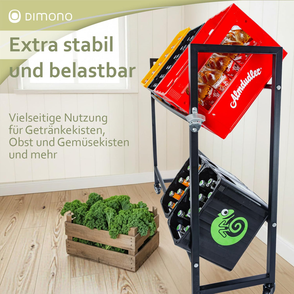 Rollbares Getränkekistenregal aus Metall – PT06 #Variante_6 Kästen