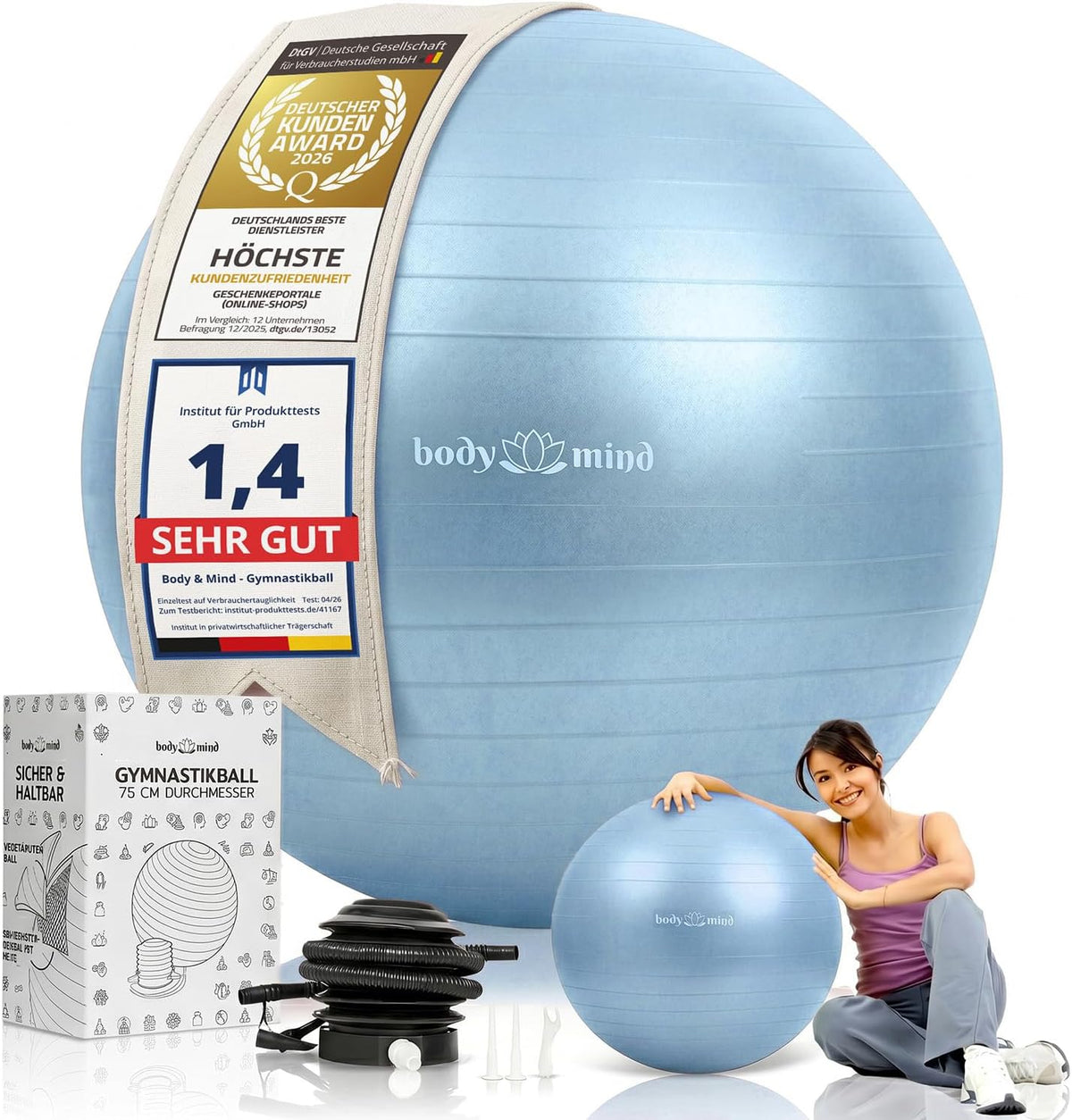 Body & Mind Gymnastikball mit Pumpe - Anti-Burst Pilates & Sitzball
