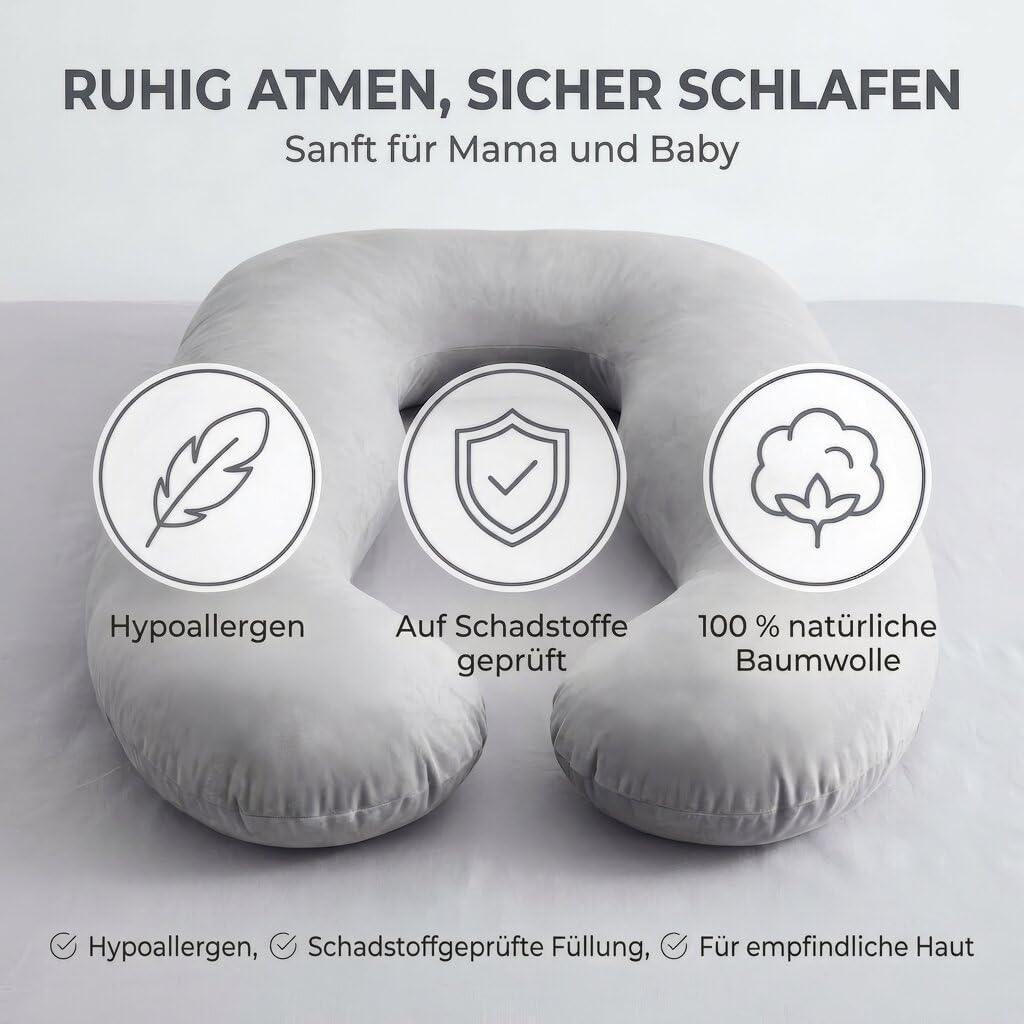 Schwangerschaftskissen & Seitenschläferkissen U-Form Stillkissen #Farbe_Grau
