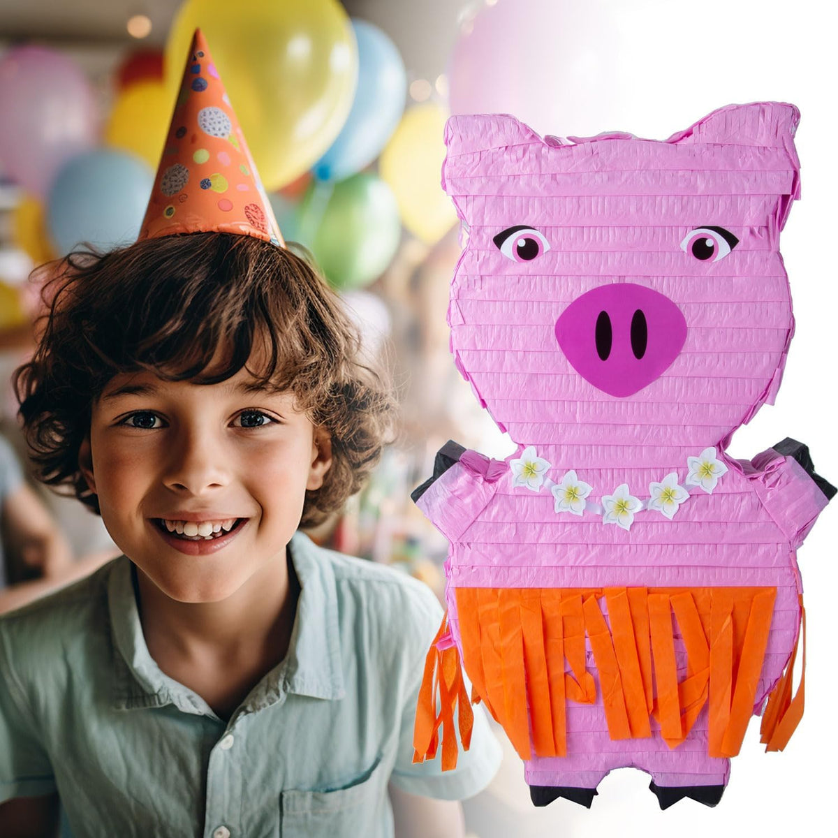 Piñata Set für Kindergeburtstag mit Stab & Augenmaske – Bunter Spaß