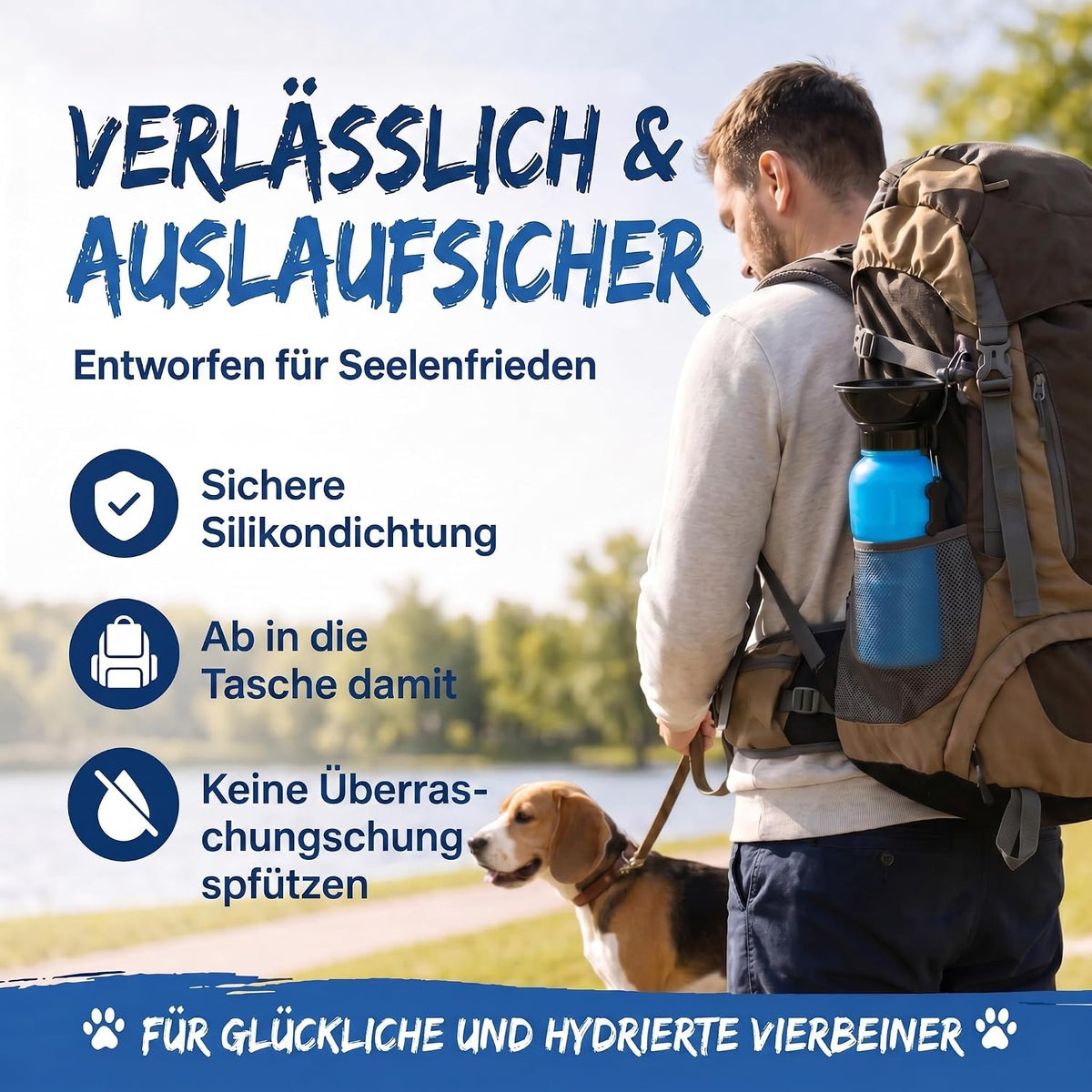 Hunde-Trinkflasche 600ml mit Napf – Auslaufsicher für Unterwegs