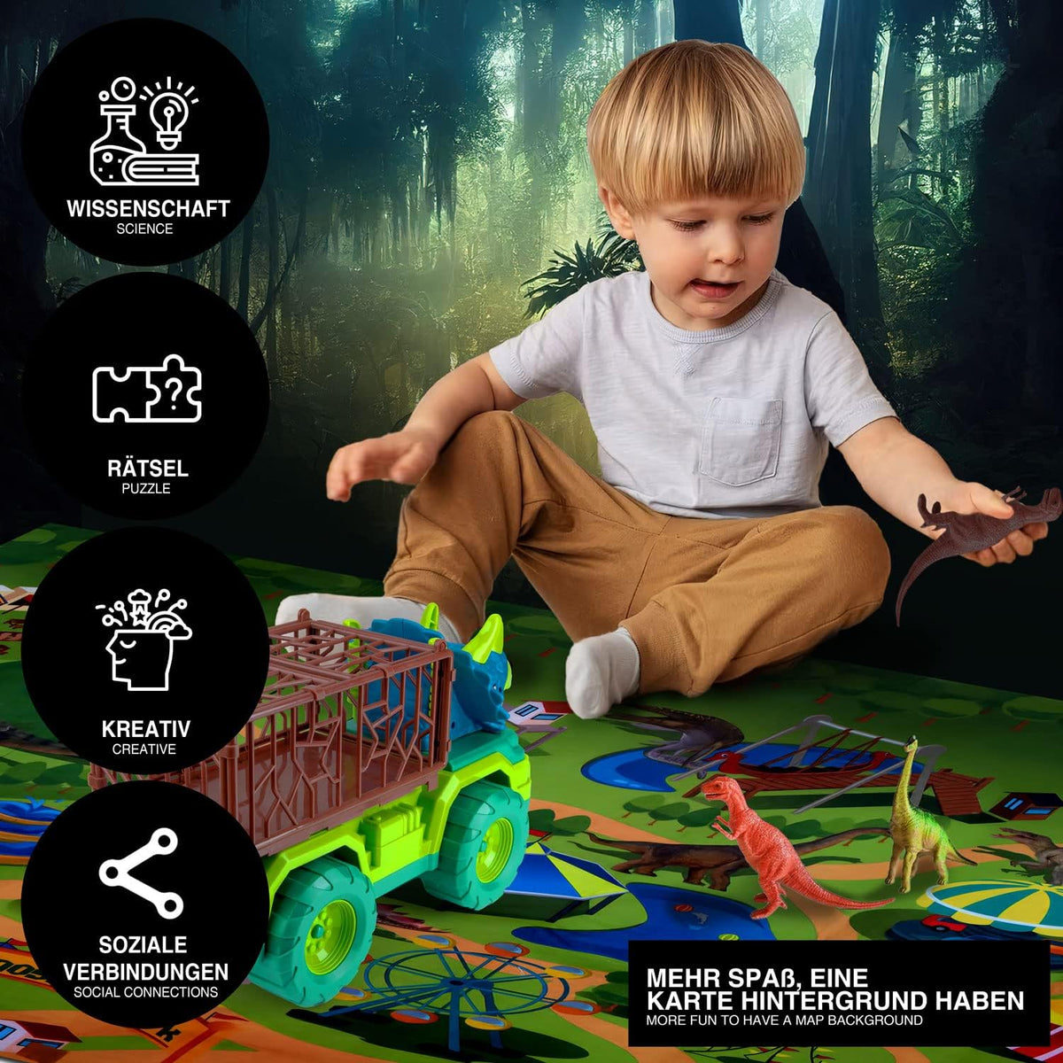Dino Spiel-Set mit Spielmatte & Box - Robustes Kinder-Geschenk #Variante_Truck