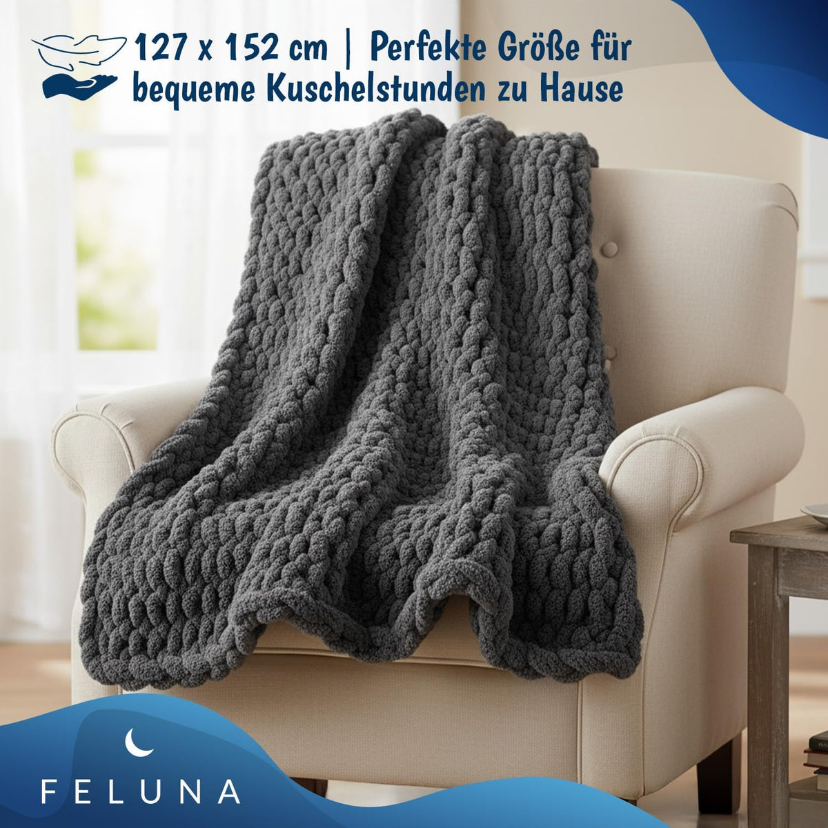 Feluna Grobstrickdecke Dunkelgrau #Farbe_Dunkelgrau