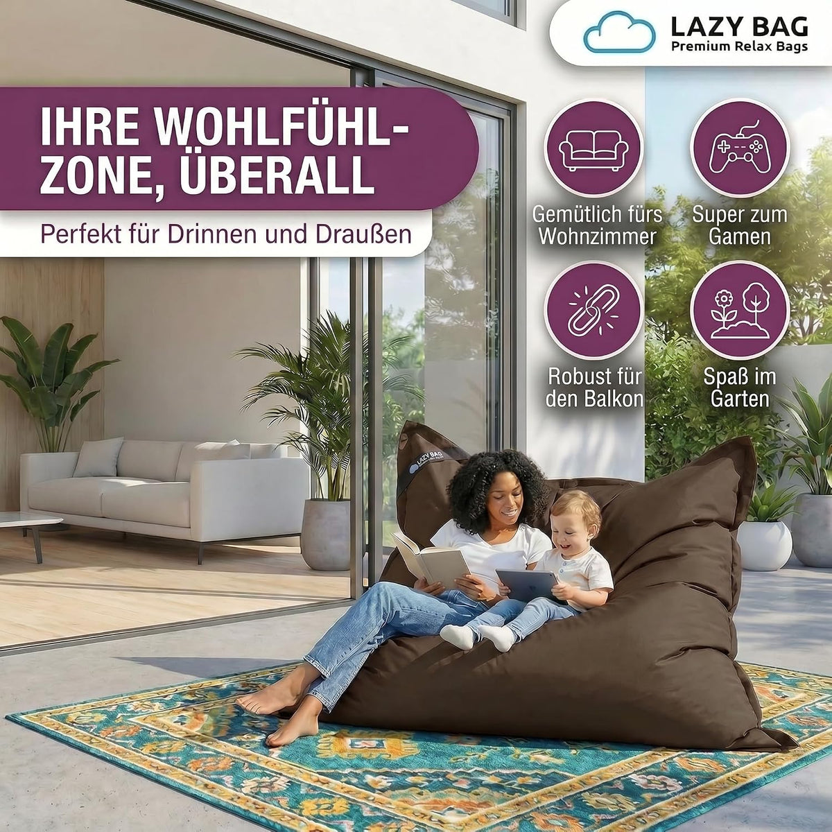 LazyBag Outdoor Sitzsack Junior – Wasserfestes Sitzkissen für Kinder