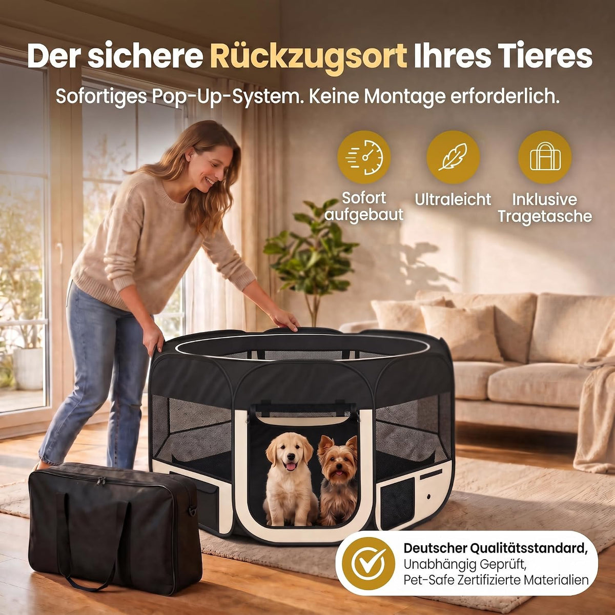 XXL Welpenlaufstall - Faltbares Hundegehege für Innen & Außen