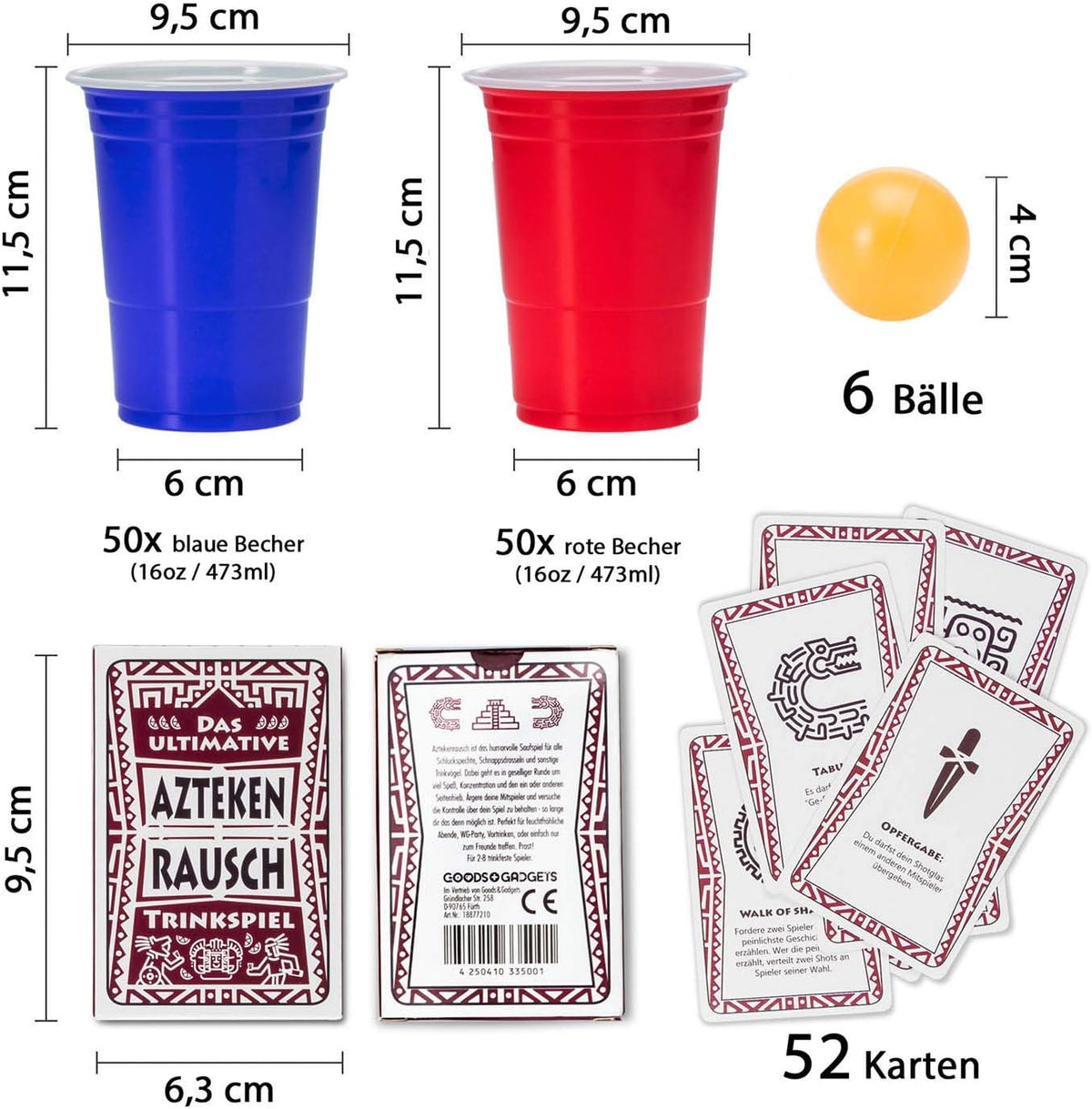 Trinkspiel Set mit 100 Partybechern & Kartenspiel für Beer Pong