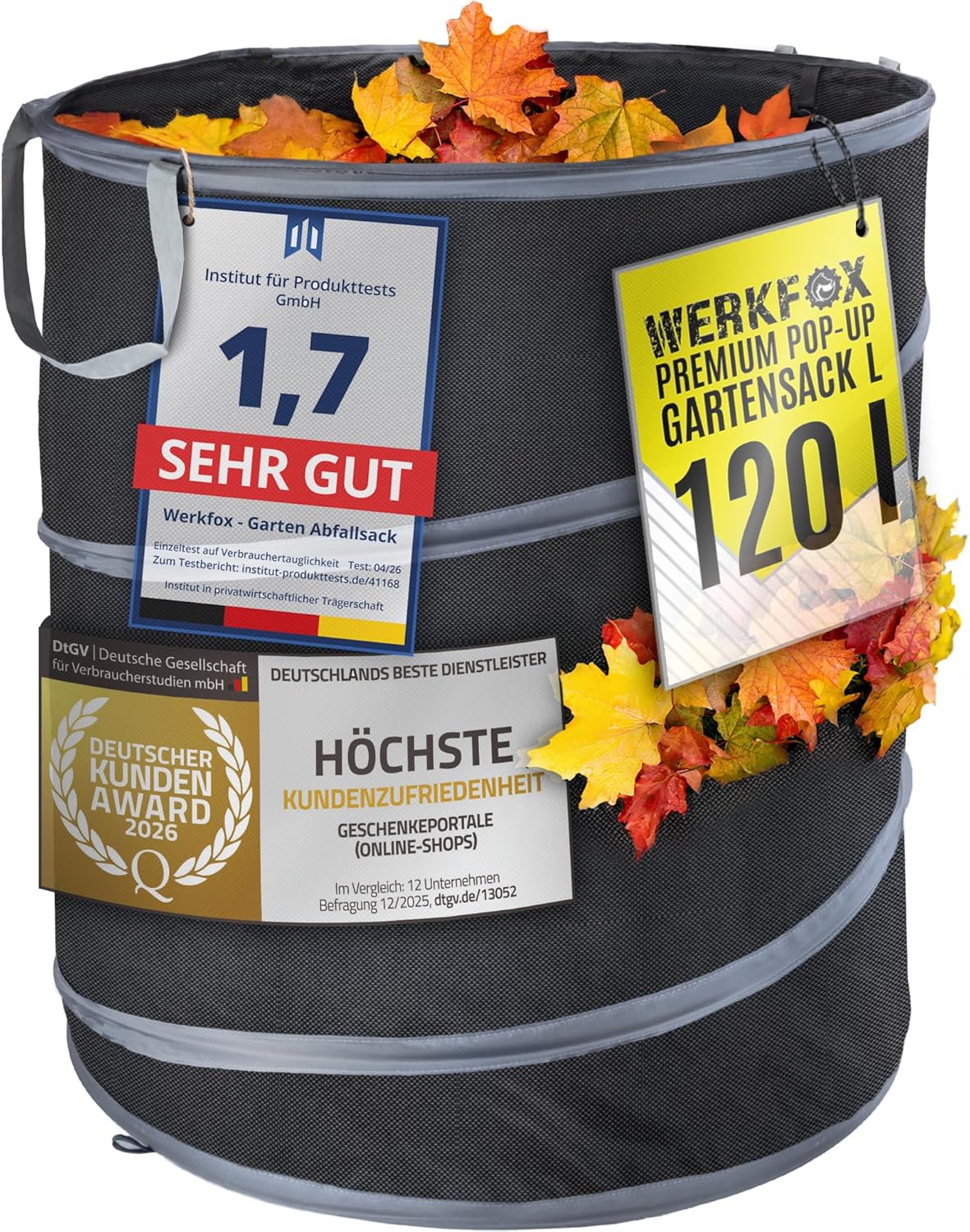 Pop-Up Garten-Abfallsack - Selbststehender Laubsack, 215 Liter