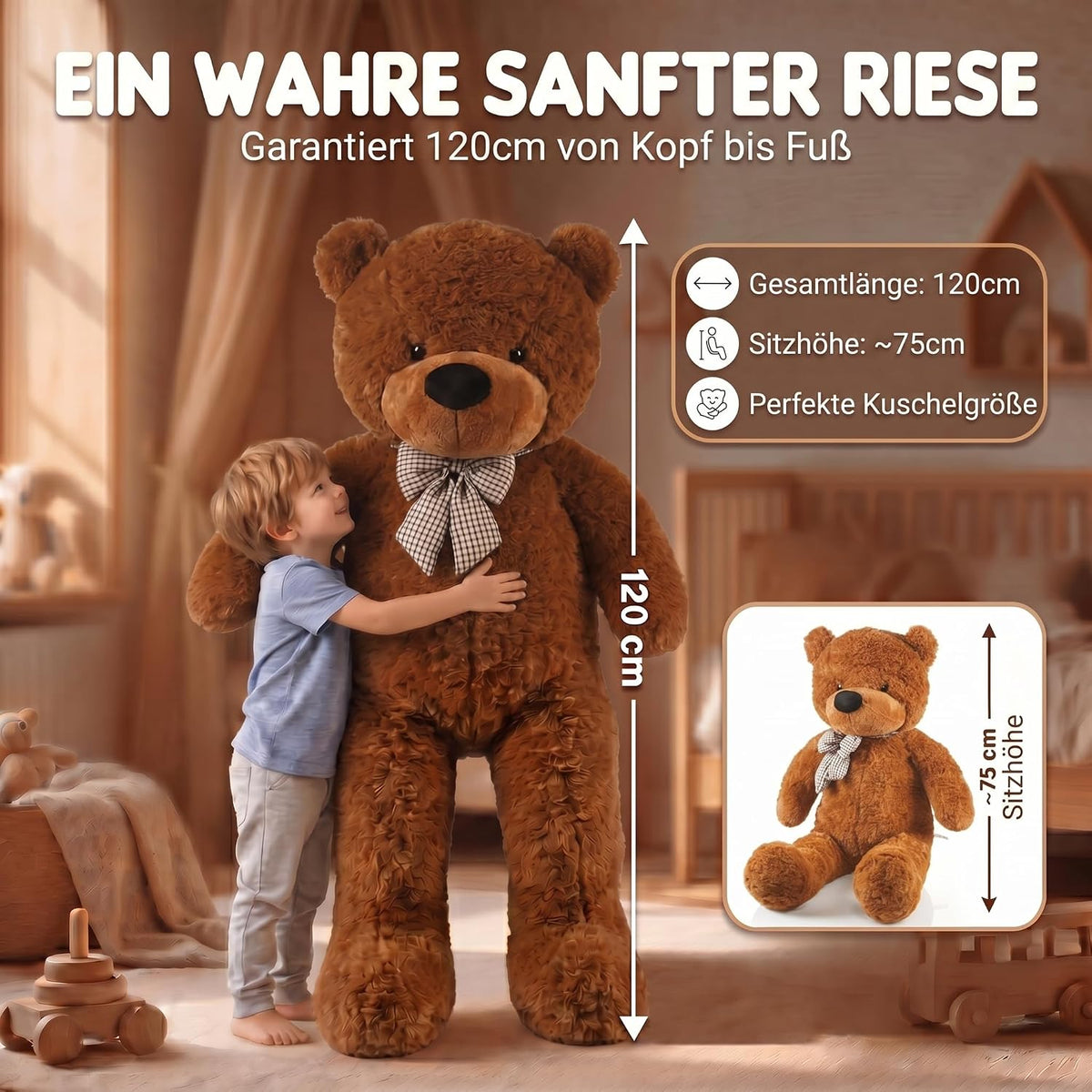 Riesen Teddybär 120 cm XXL – Kuscheliger Plüschbär Hellbraun