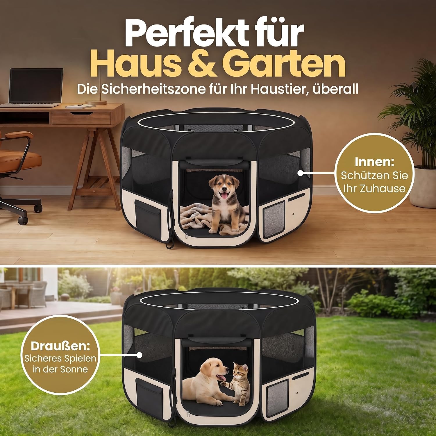 XXL Welpenlaufstall - Faltbares Hundegehege für Innen & Außen
