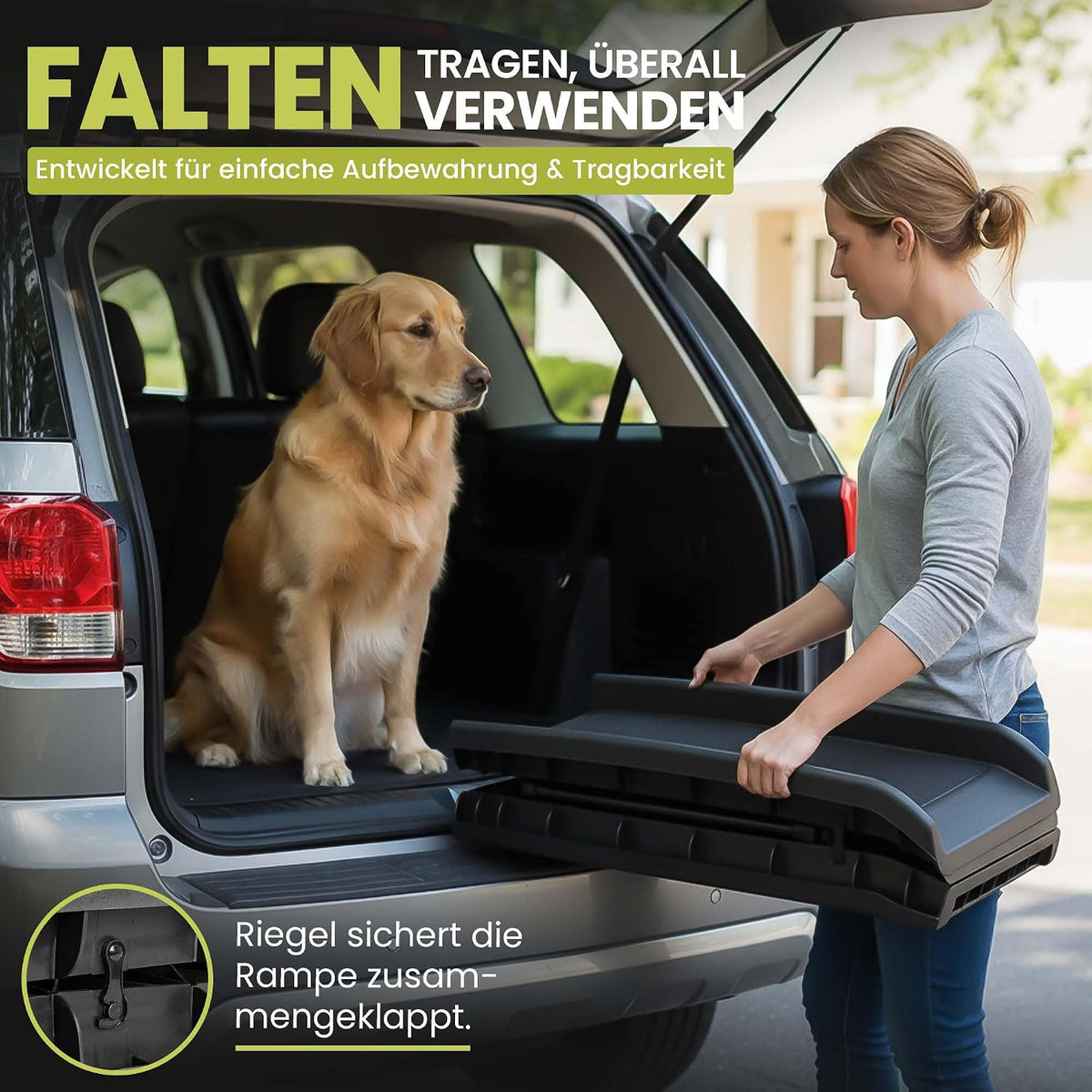 Hunderampe klappbar – Faltbare Auto-Einstiegshilfe für Hunde (90kg)