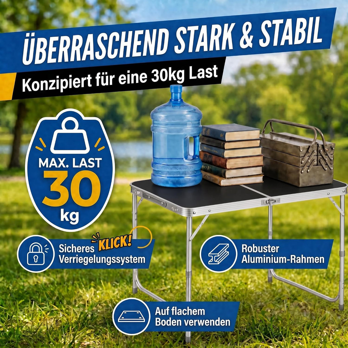 Klapptisch 120x60cm - Höhenverstellbarer Campingtisch Faltbar
