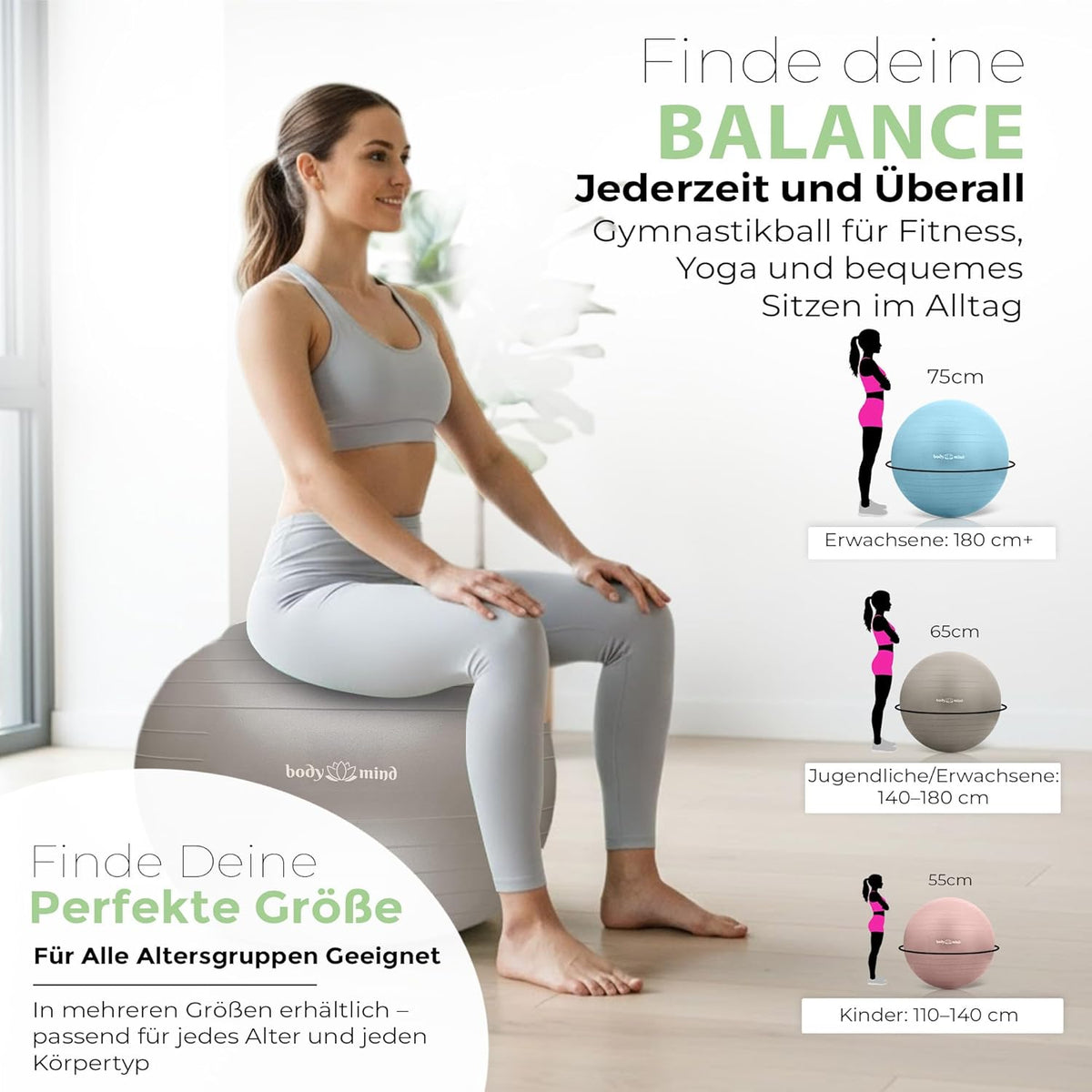 Body & Mind Gymnastikball mit Pumpe - Anti-Burst Pilates & Sitzball