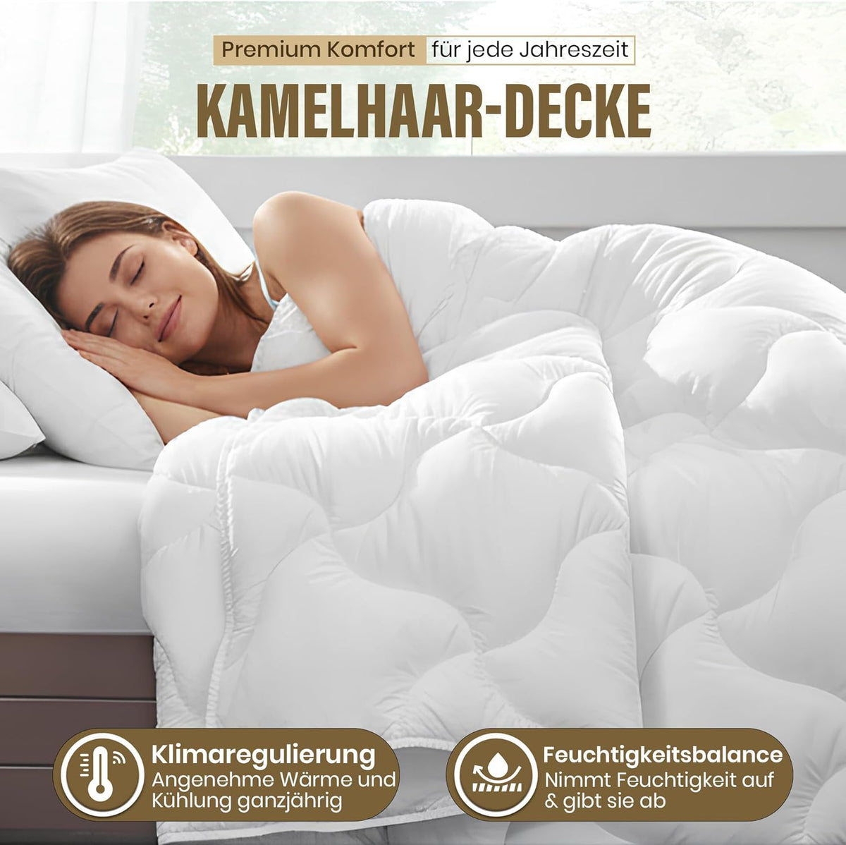Kamelhaar-Bettdecke 4-Jahreszeiten 135x200cm - Atmungsaktiv