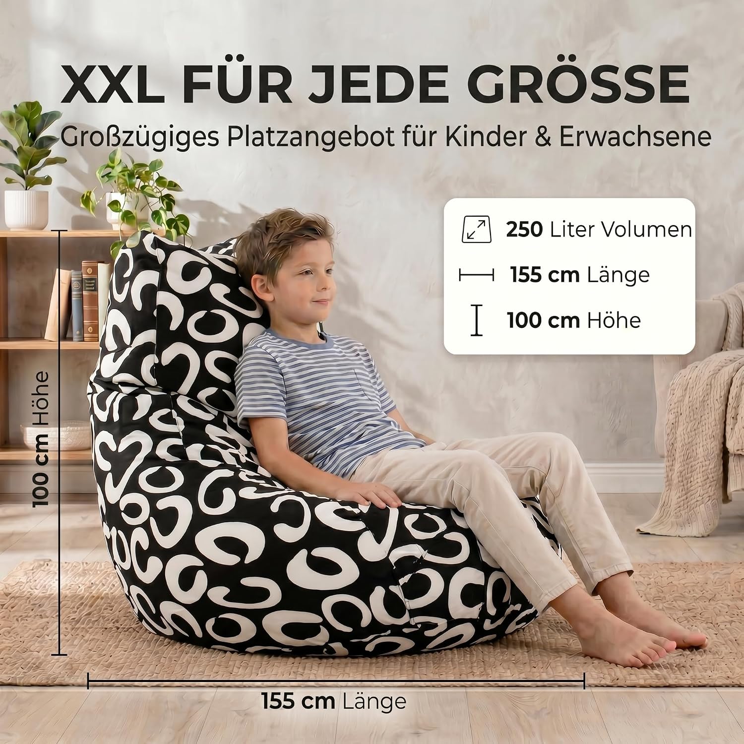 SMOOTHY Sitzsack XXL – Beany Lounge Chair für Erwachsene – Schwarz