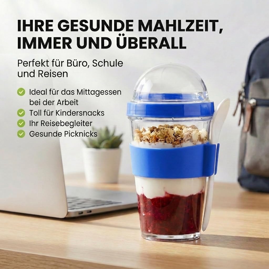Joghurt- & Müsli-Becher für Unterwegs - 2-in-1 Müsli 2 go Becher Blau