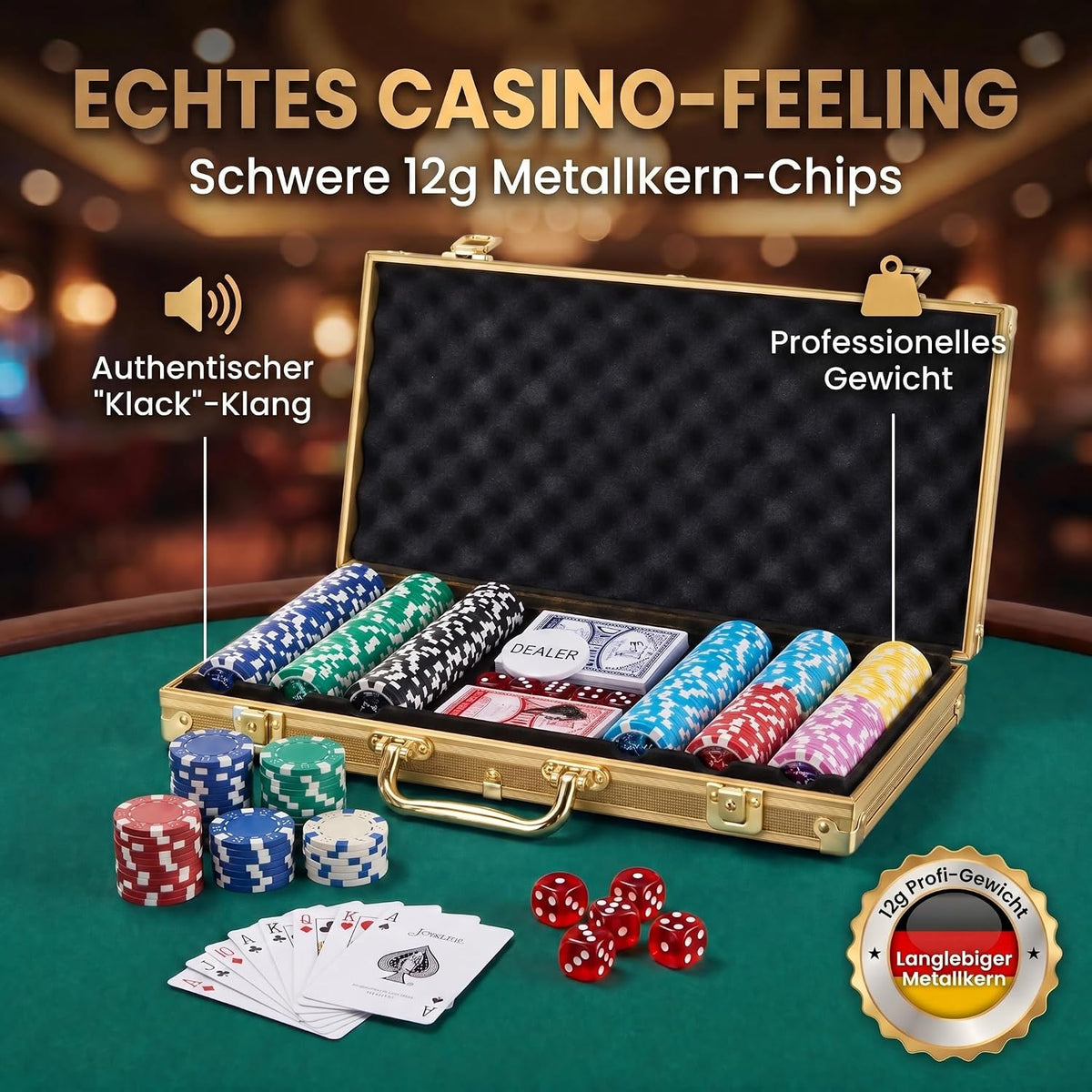 Profi Pokerset mit 500 Chips & Alu-Koffer – Casino-Feeling für Zuhause