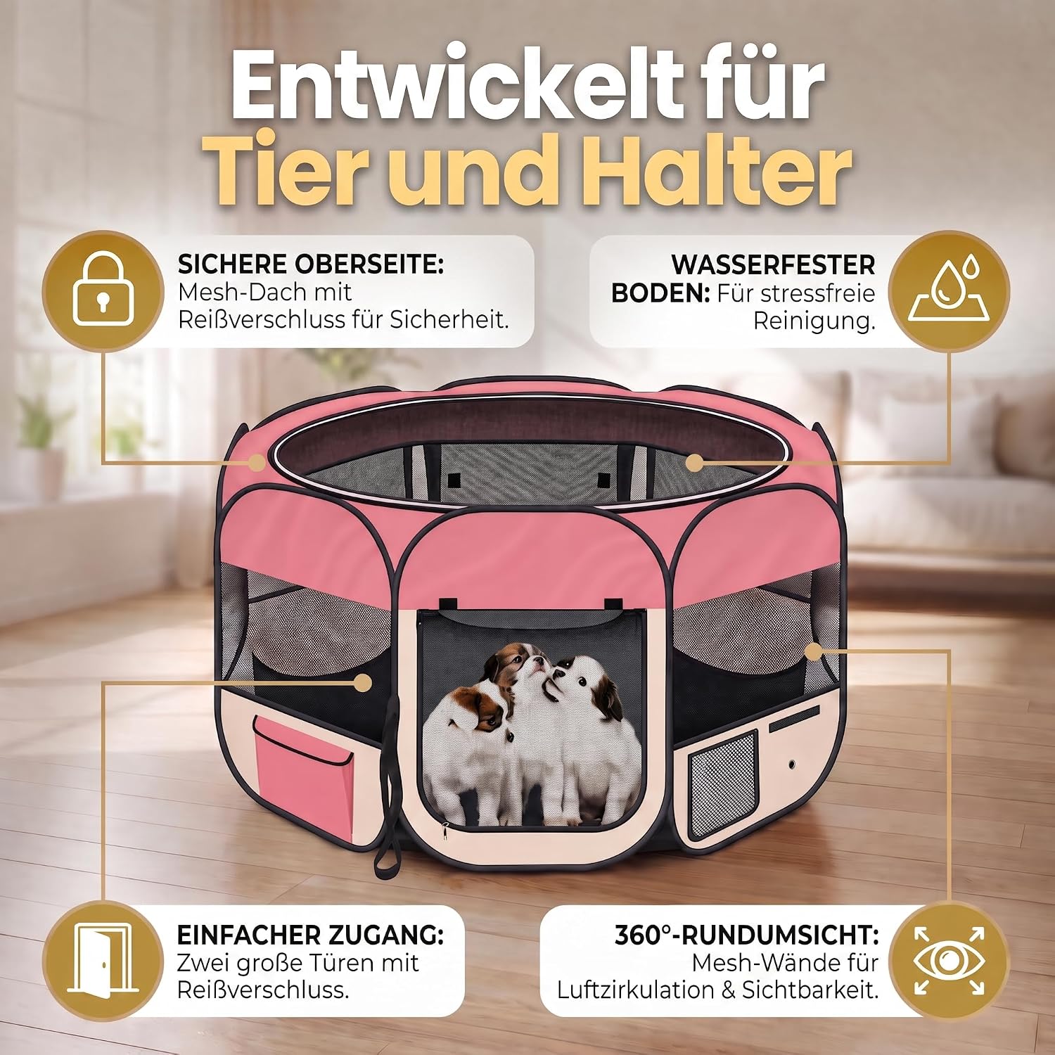 XXL Welpenlaufstall - Faltbares Hundegehege für Innen & Außen