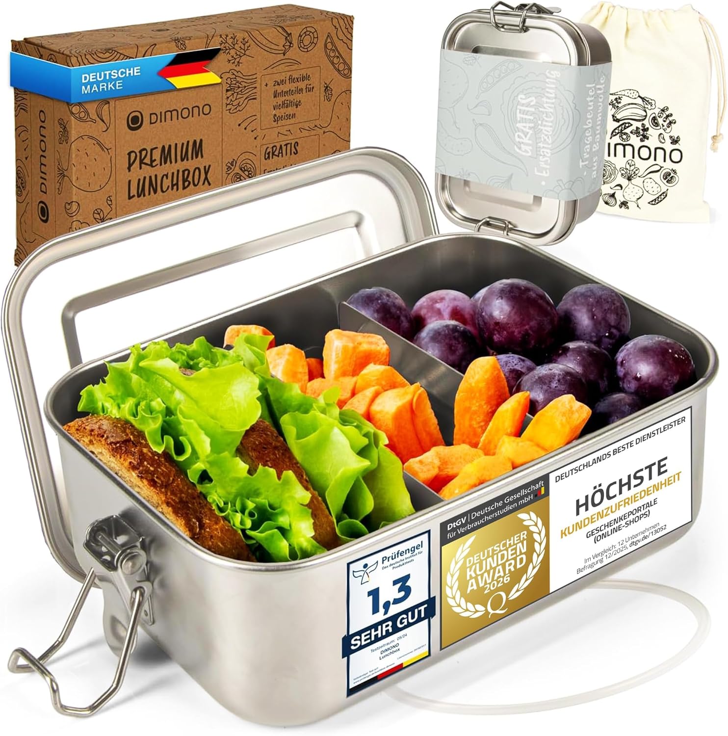 Edelstahl Lunchbox mit Baumwollbeutel – Auslaufsichere Bento-Box