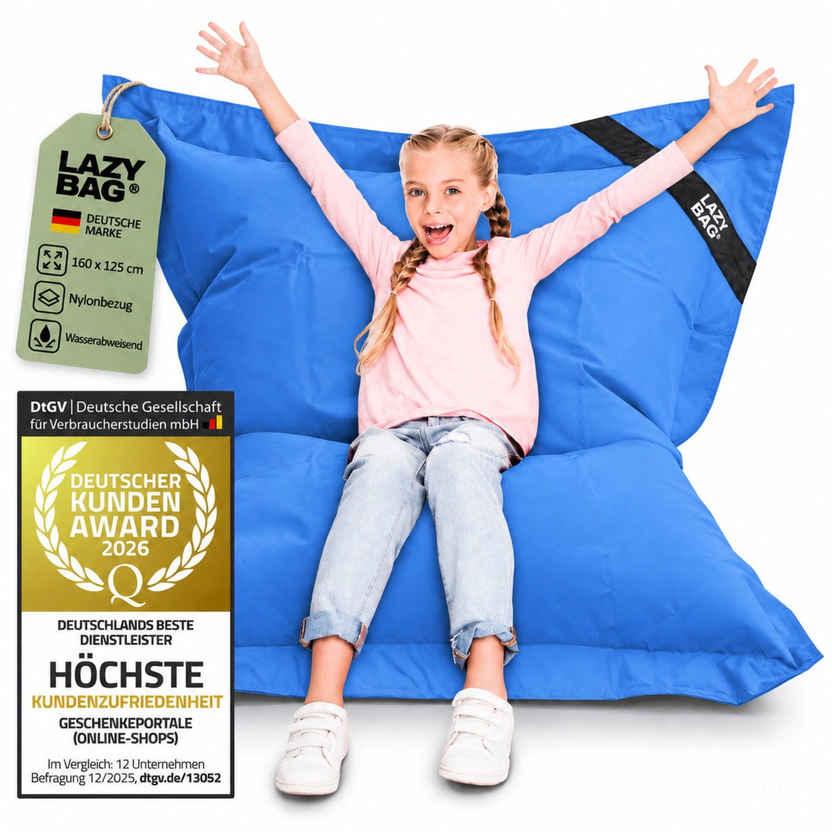 LazyBag Outdoor Sitzsack Junior – Wasserfestes Sitzkissen für Kinder #Farbe_Blau