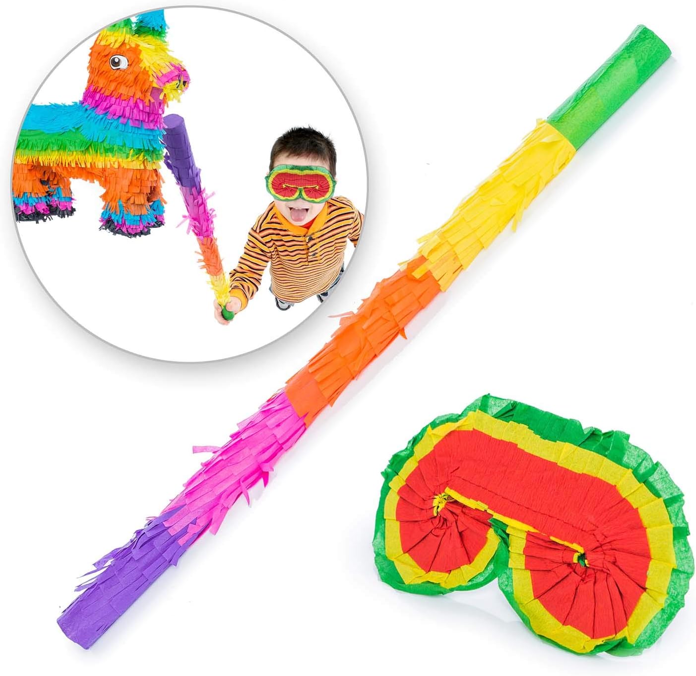 Pinata-Zubehör Set: Stab zum Schlagen & Augenmaske für Partys