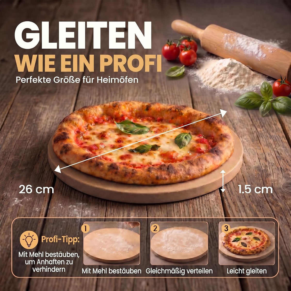 Pizzastein für Backofen & Gasgrill - Brotbackstein