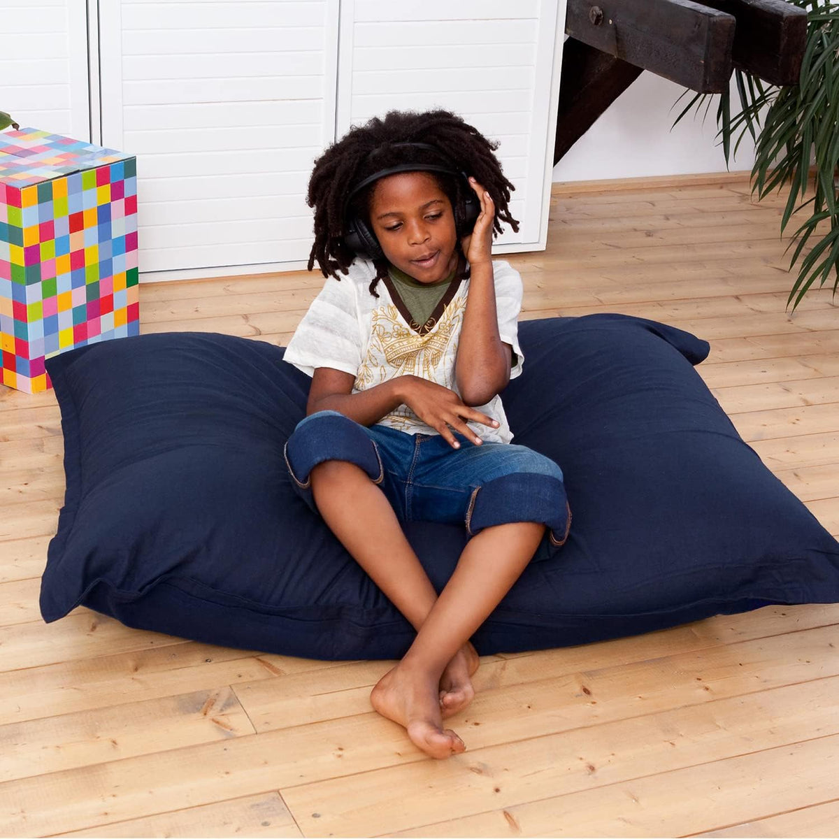 Smoothy Sitzsack für Kinder - XXL Sitzkissen Blau 140x110cm
