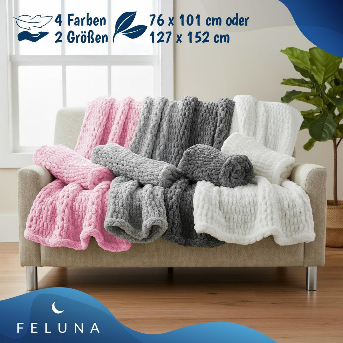 Feluna Grobstrickdecke Weiß #Farbe_Weiß